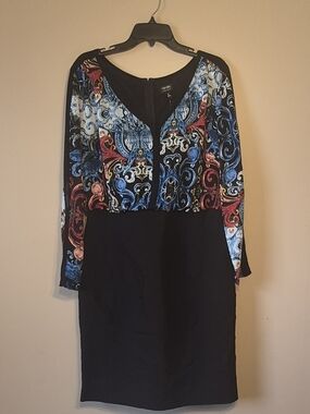 Nicole Miller Black Dress with Blue & Red Paisley Print Top